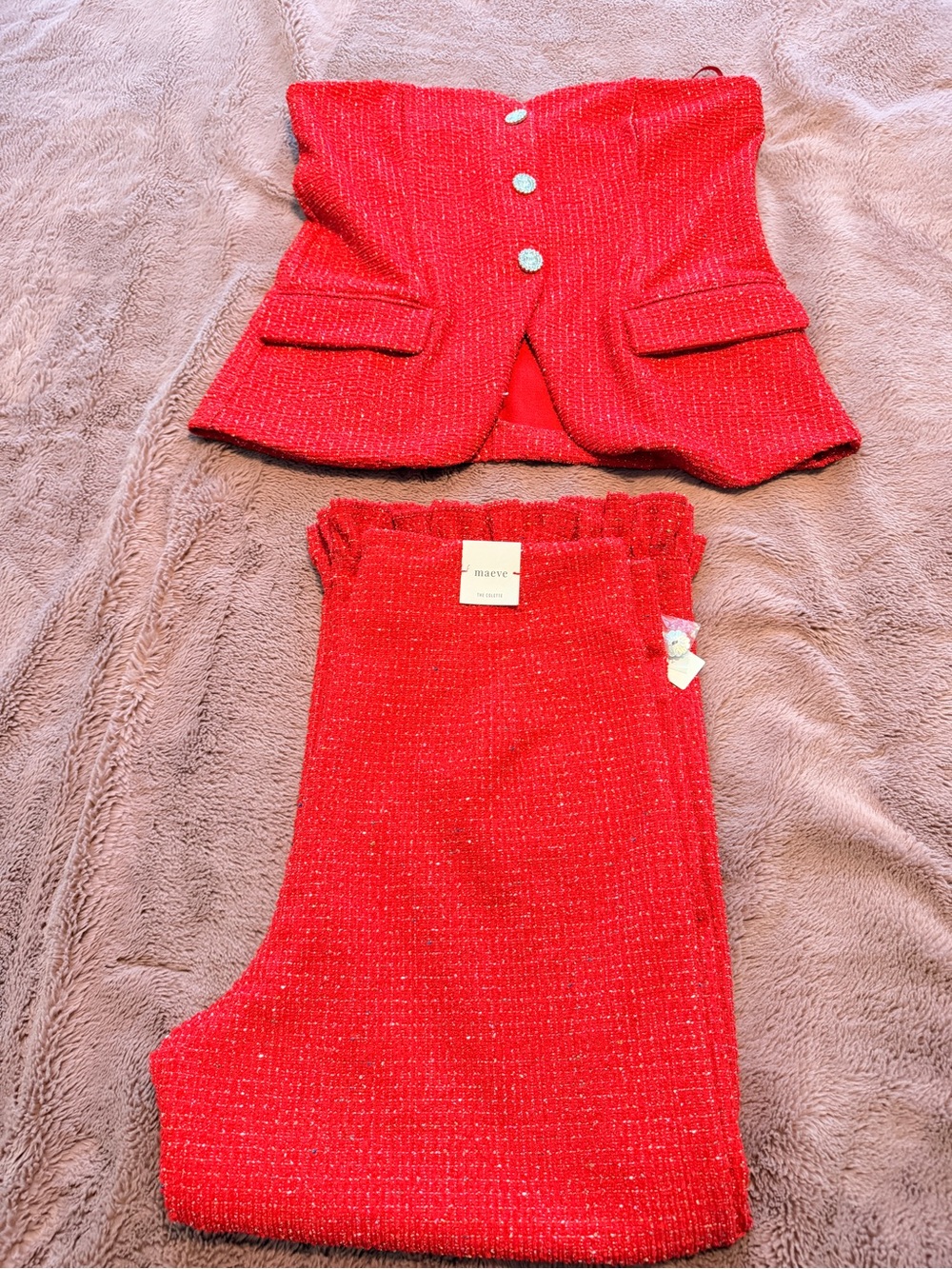 Women Red Knit Two-Piece Set - Strapless top and cropped pants Brand: maeve